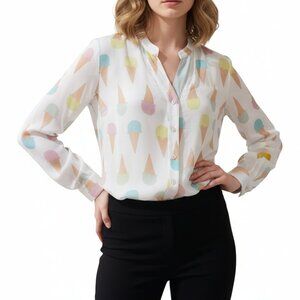 Paz Torras Blouse Long Sleeve Viscose Button Front V Neckline Womens Size 40